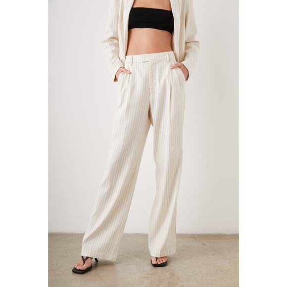 Rails Pants - RAILS Marnie Pant Ivory Pinstripe Wide Leg Linen Women's 12 Chic Everyday $228